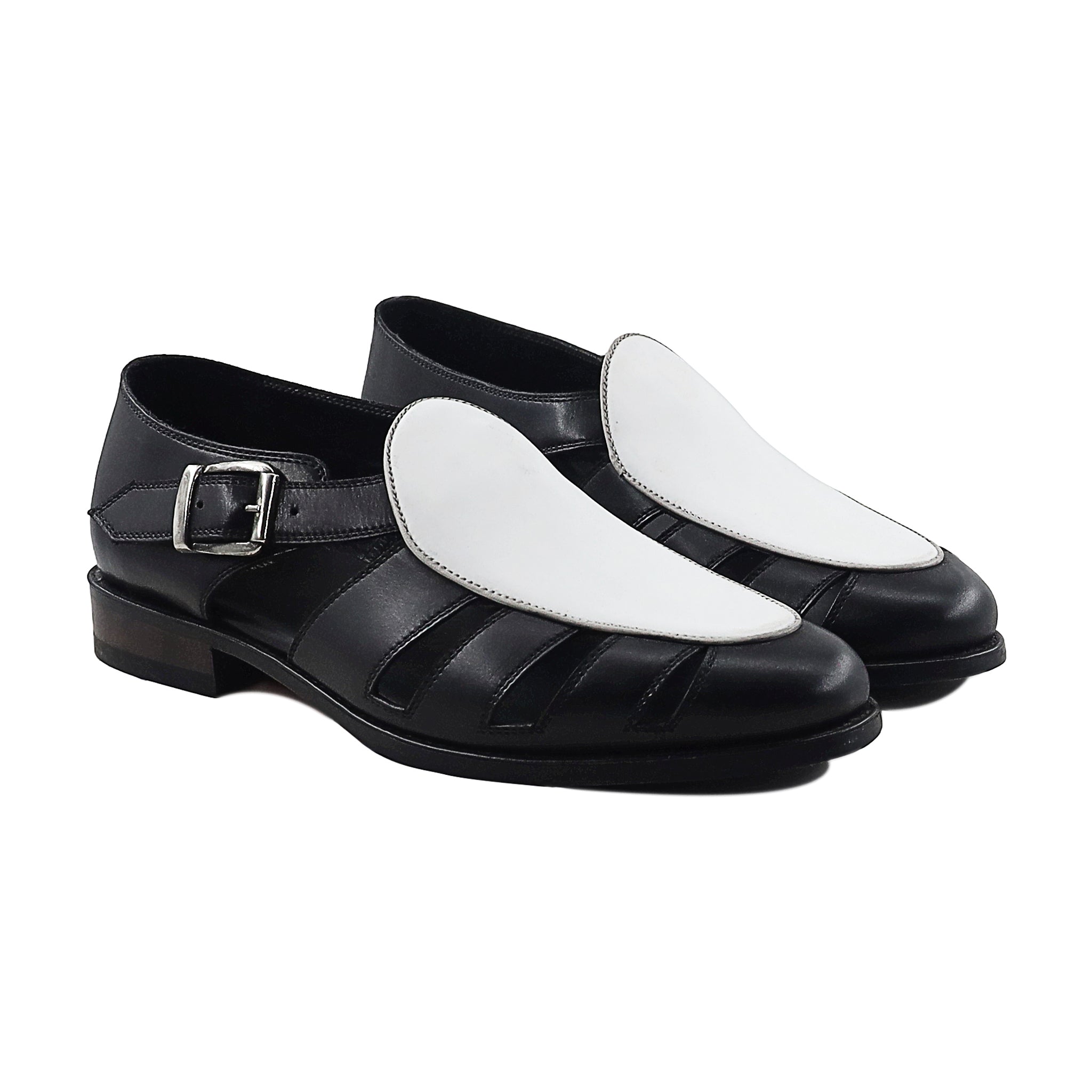 Pedri - Men's Black and White Calf Leather Sandal