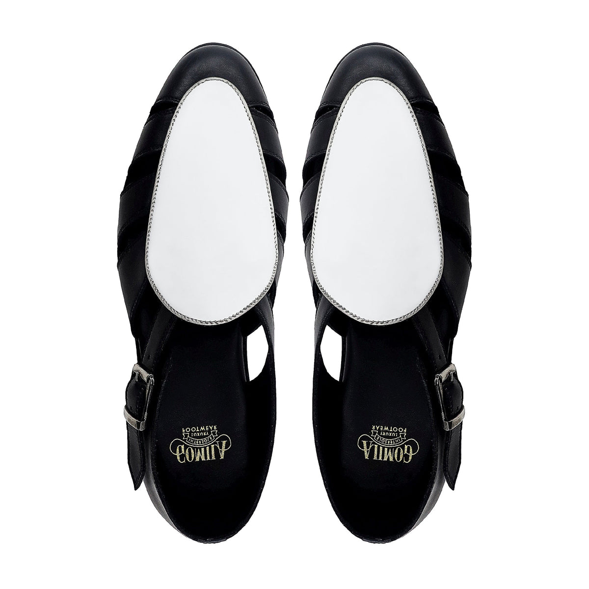 Pedri - Men's Black and White Calf Leather Sandal