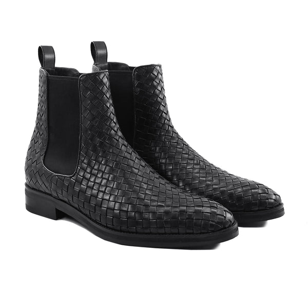 Arnez - Men's Black Hand Woven Leather Chelsea Boot