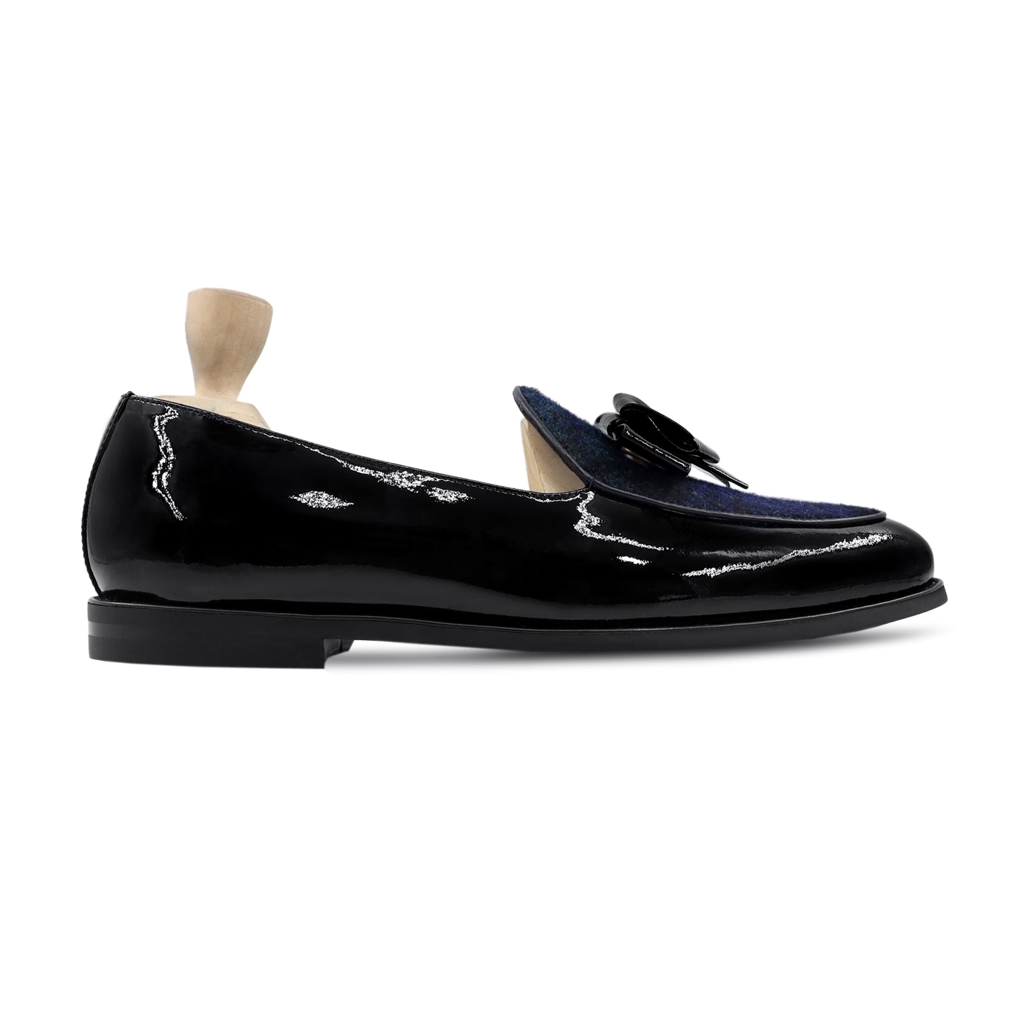 Brayan - Men's Black Patent Leather and Harris Tweed Loafer