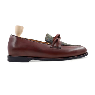 Kynda - Men's Reddish Brown Calf Leather and Harris Tweed Loafer