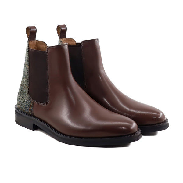 Aidon - Men's Brown Calf Leather and Harris Tweed Chelsea Boot