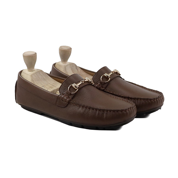 Shun - Men's Brown Pebble Grain Leather Driver Shoe