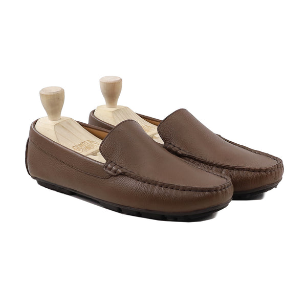 Larkin - Men's Brown Pebble Grain Leather Driver Shoe