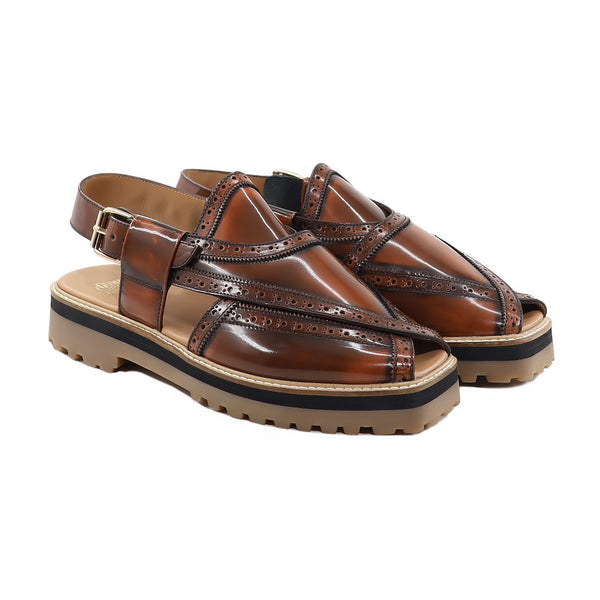 Laron - Men's Tan Brown Box Leather High Shine Sandal