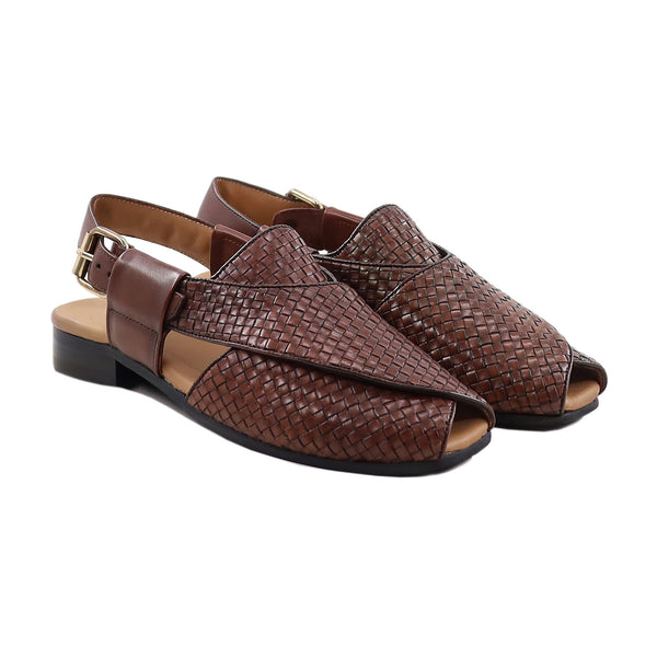 Nelton - Mens's Brown Woven Leather Sandal