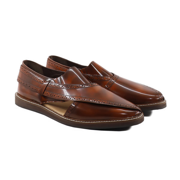 Felton - Men's Tan Brown Box Leather High Shine Sandal