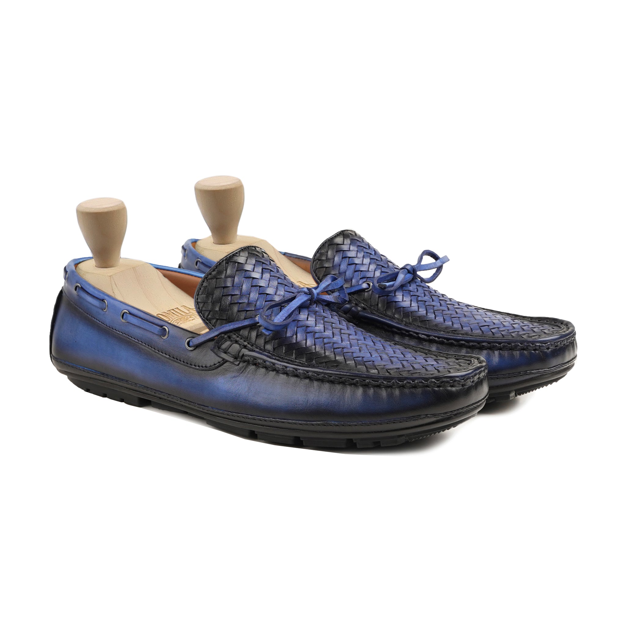 Torri - Men's Burnished Blue Hand Woven Calf Leather Driver Shoe