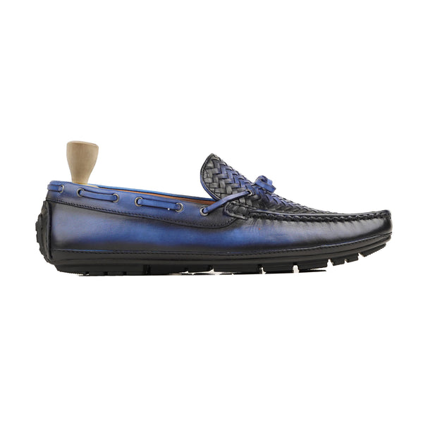 Torri - Men's Burnished Blue Hand Woven Calf Leather Driver Shoe