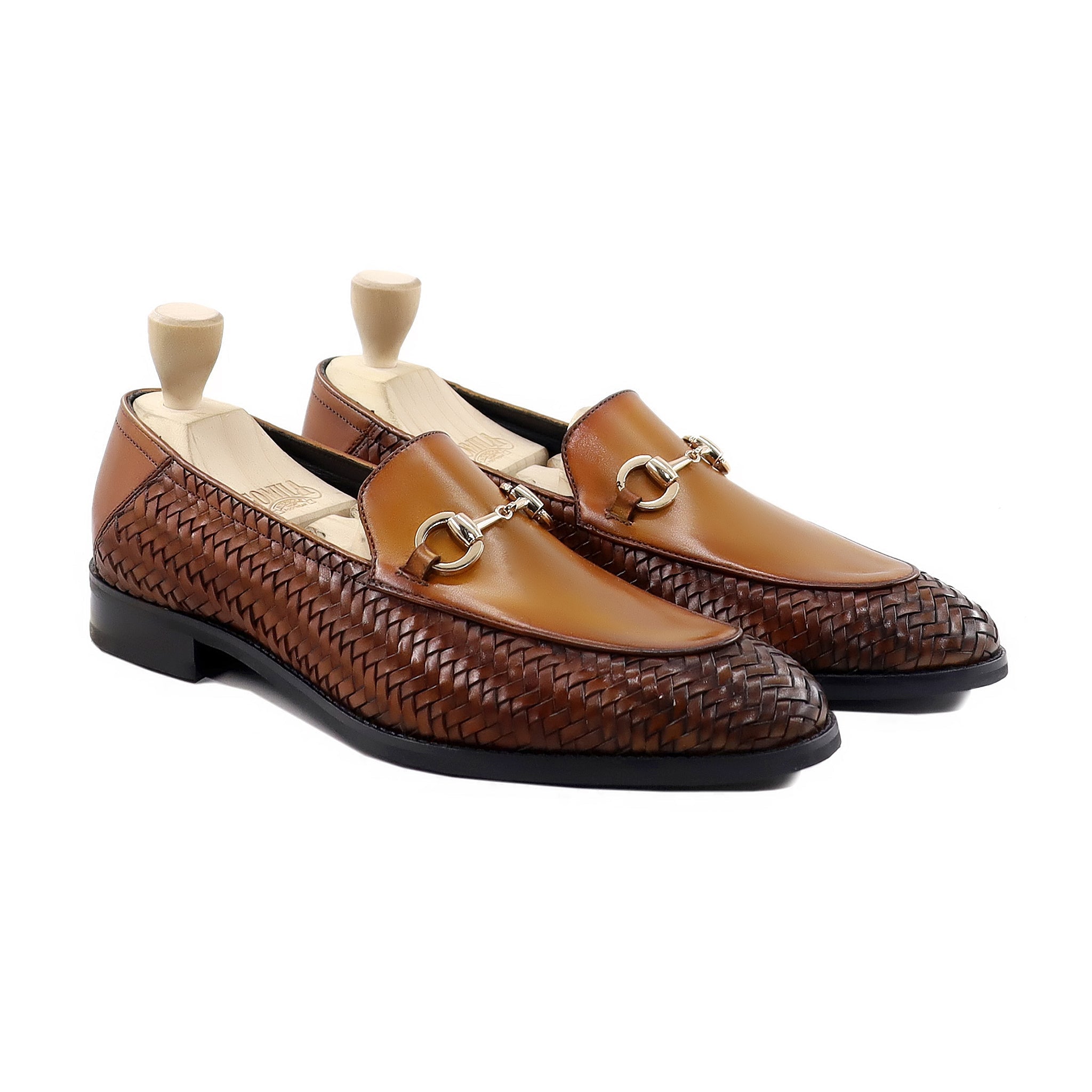 Schalke - Men's Tan Brown Calf and Hand Woven Calf Leather Loafer