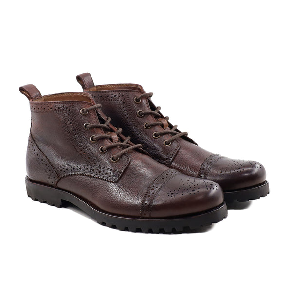 Kohei - Men's Dark Brown Pebble Grain Leather Boot