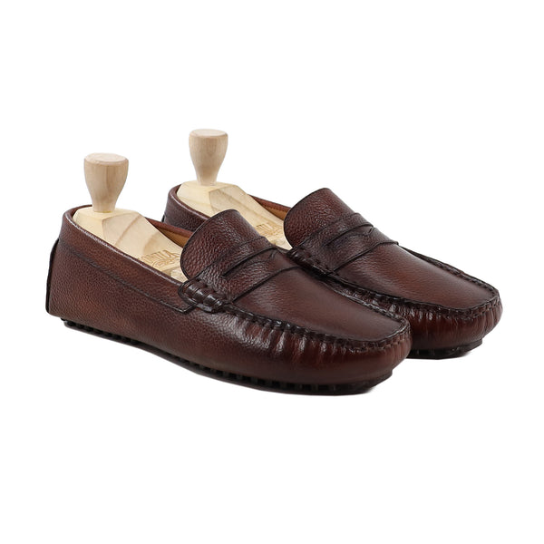 Thien - Men's Oxblood Patina Pebble Grain Leather Driver Shoe