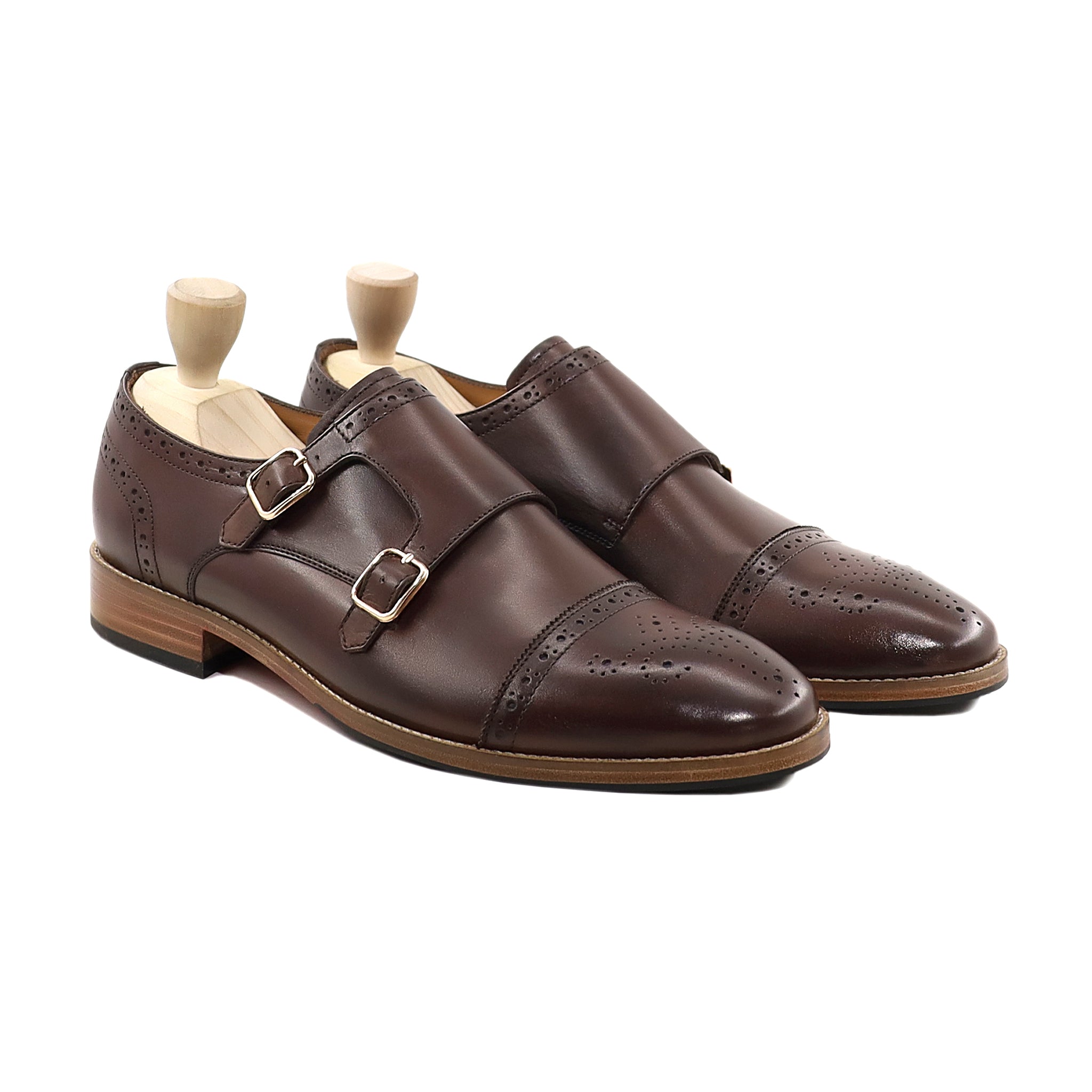 Haslit - Men's Dark Brown Calf Leather Double Monkstrap