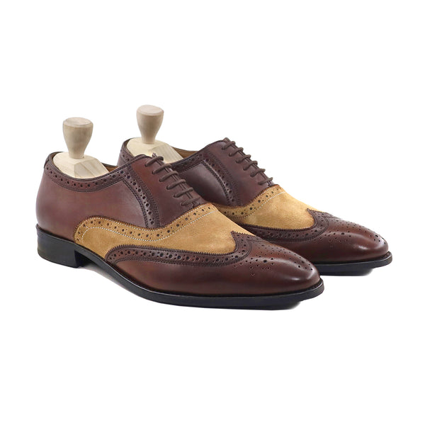 Travon - Men's Brown Calf Leather and Camel Kid Suede Oxford Shoe
