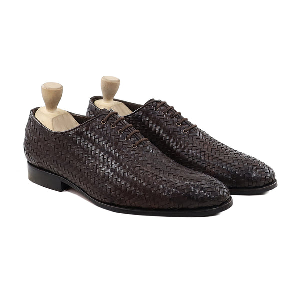 Terina - Men's Dark Brown Hand Woven Calf Leather Wholecut Shoe