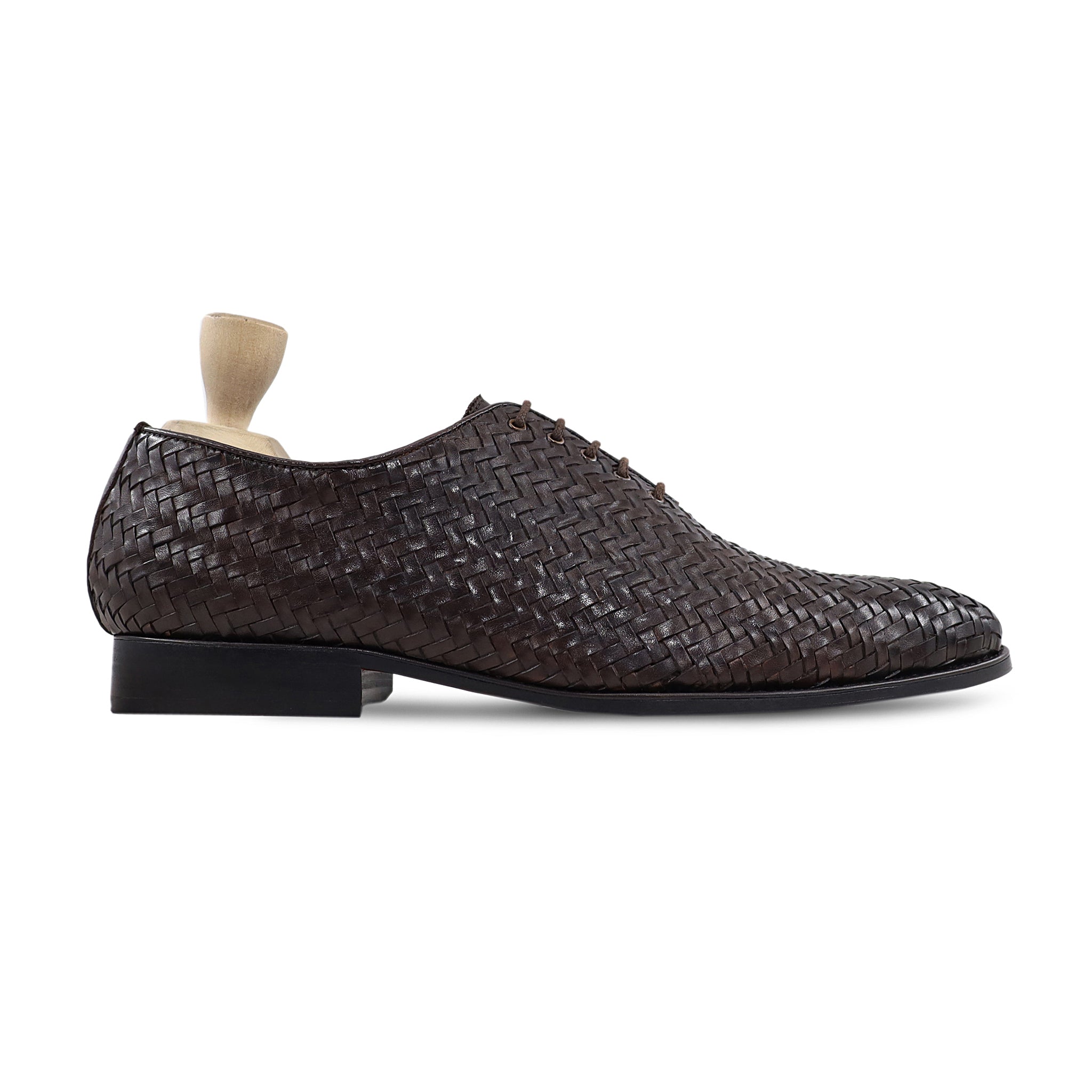 Terina - Men's Dark Brown Hand Woven Calf Leather Wholecut Shoe