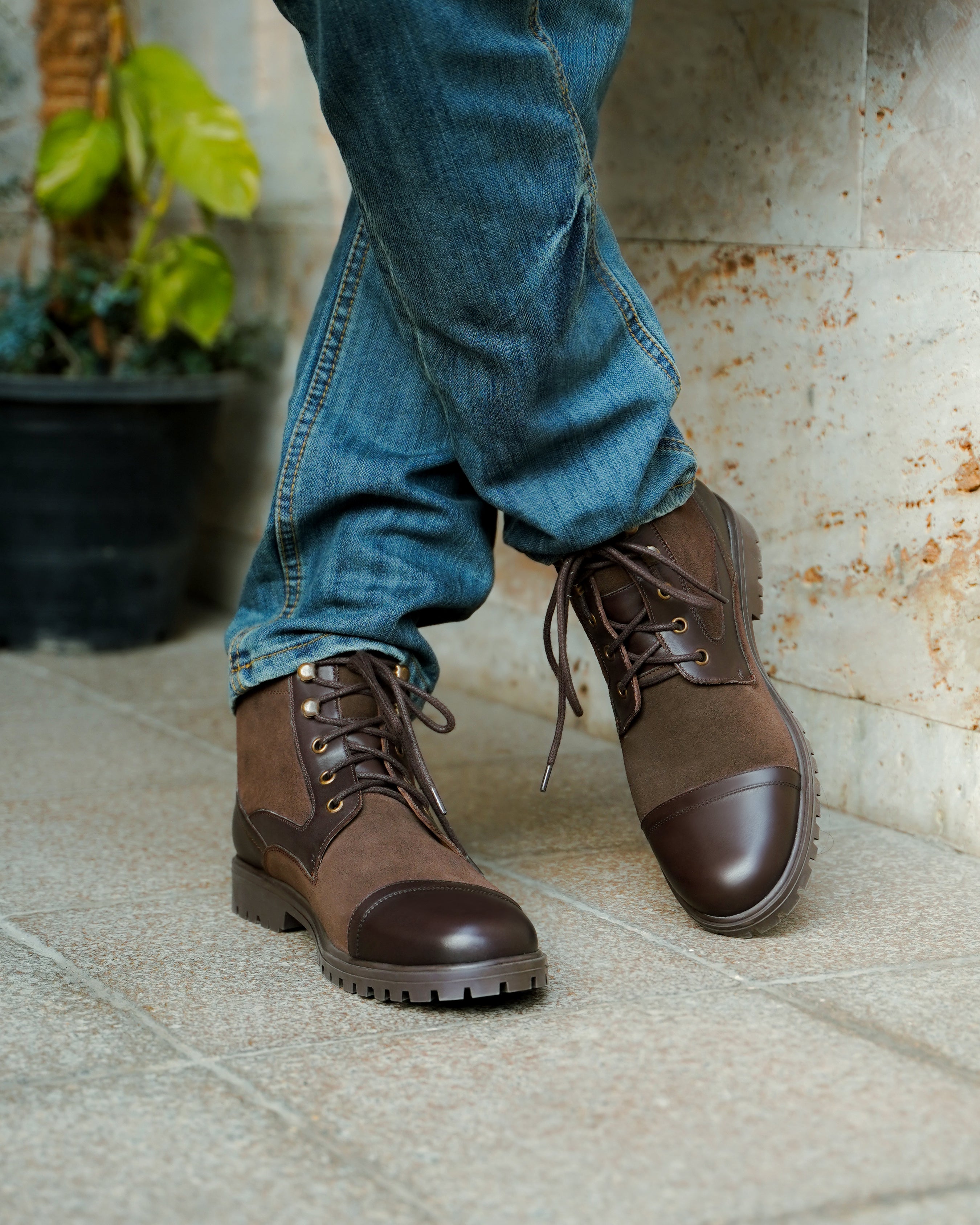 Dosia - Men's Dark Brown Suede and Calf Leather Boot