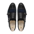 Tomio - Men's Black Calf Leather and Harris Tweed Double Monkstrap