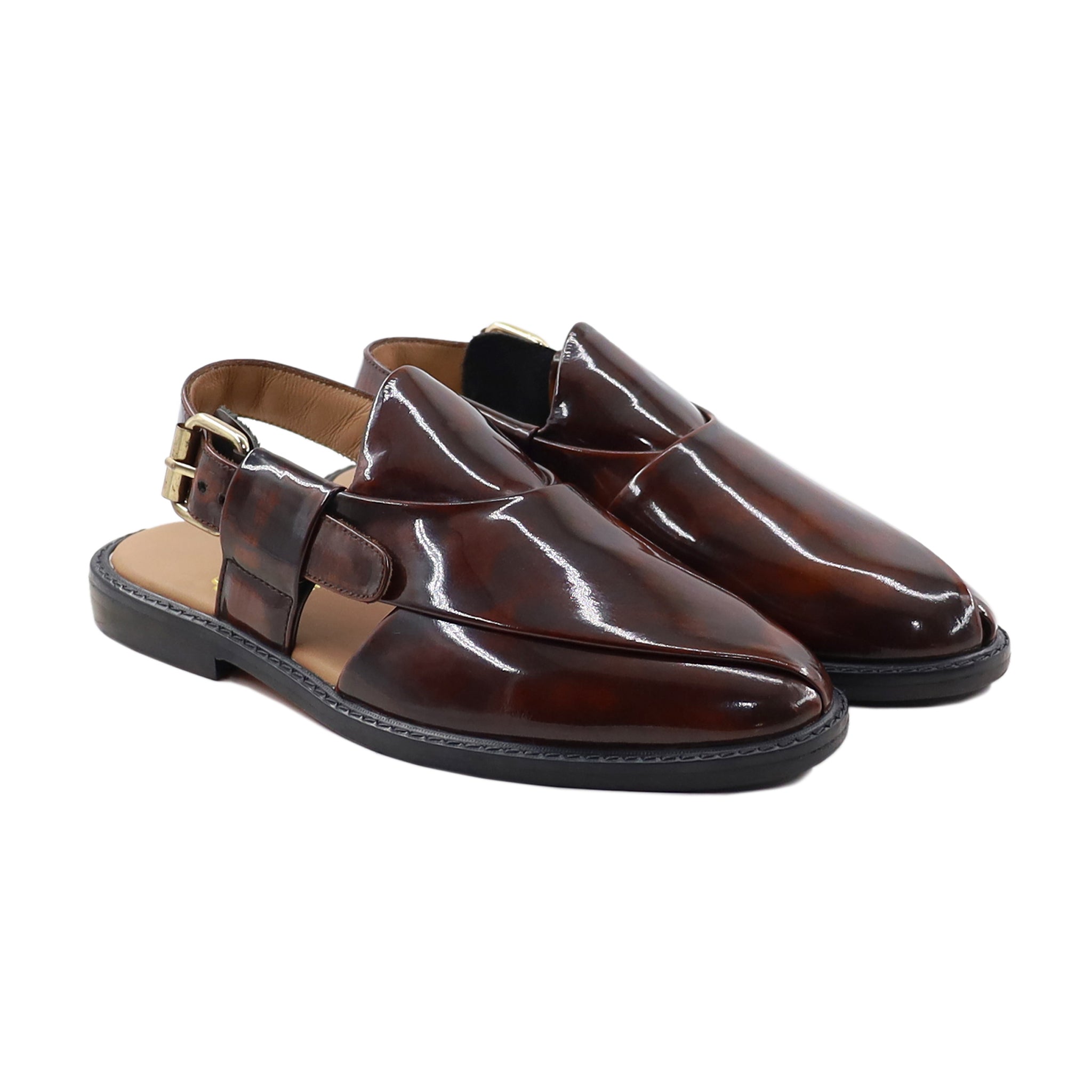 Tivka - Men's Burnished Brown Patina Box Leather High Shine Sandal