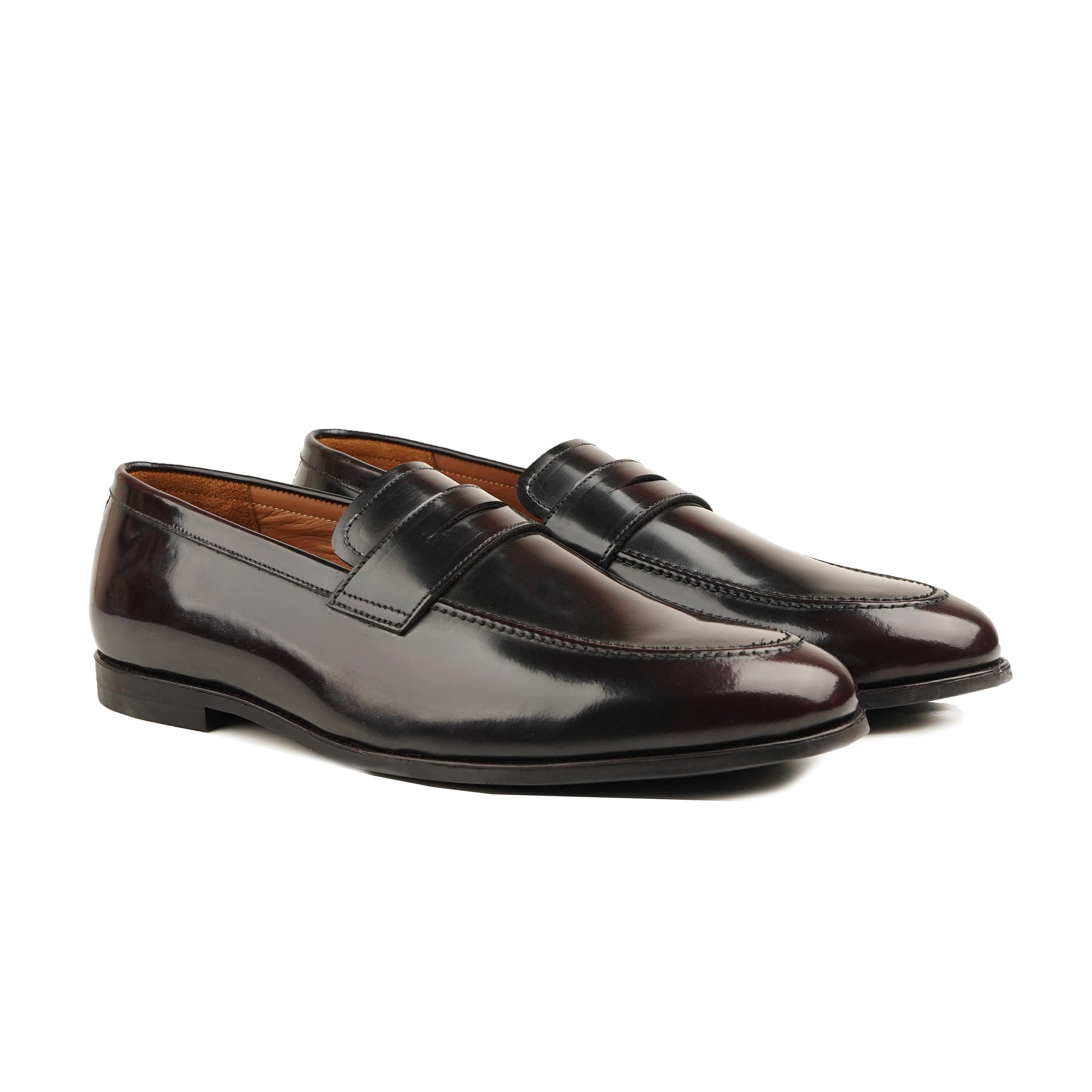 Emile - Men's Burnished Burgendy Box Leather High Shine Loafer