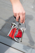Emilia - Women's Silver Grey High Shine Strapped Heels