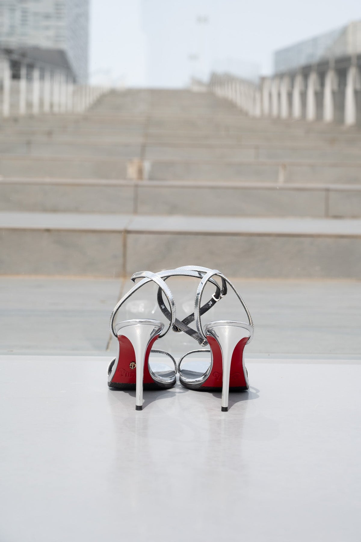 Emilia - Women's Silver Grey High Shine Strapped Heels
