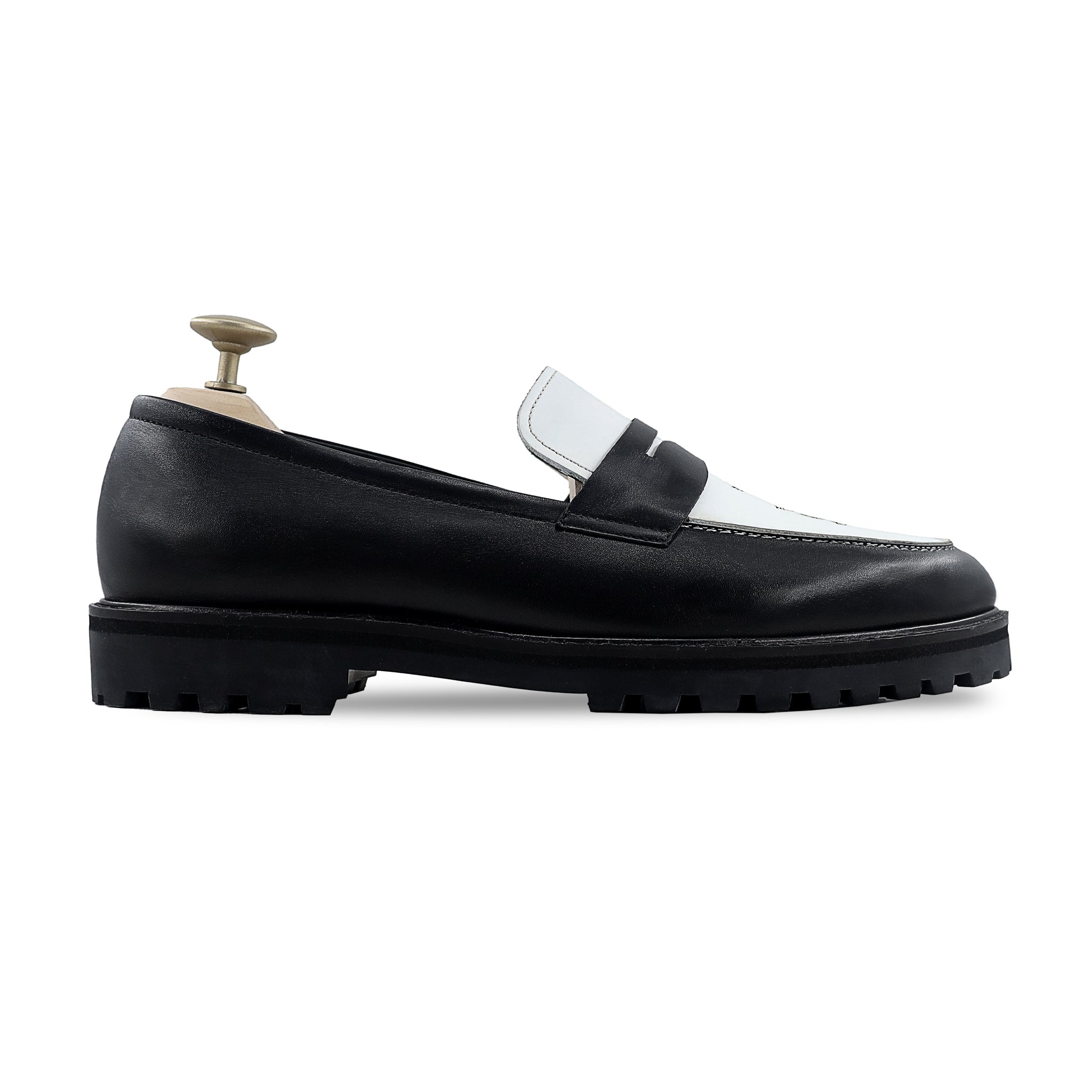 Hobart - Men's Black and White Calf Leather Loafer (Flower Edition)