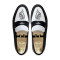 Hobart - Men's Black and White Calf Leather Loafer (Flower Edition)