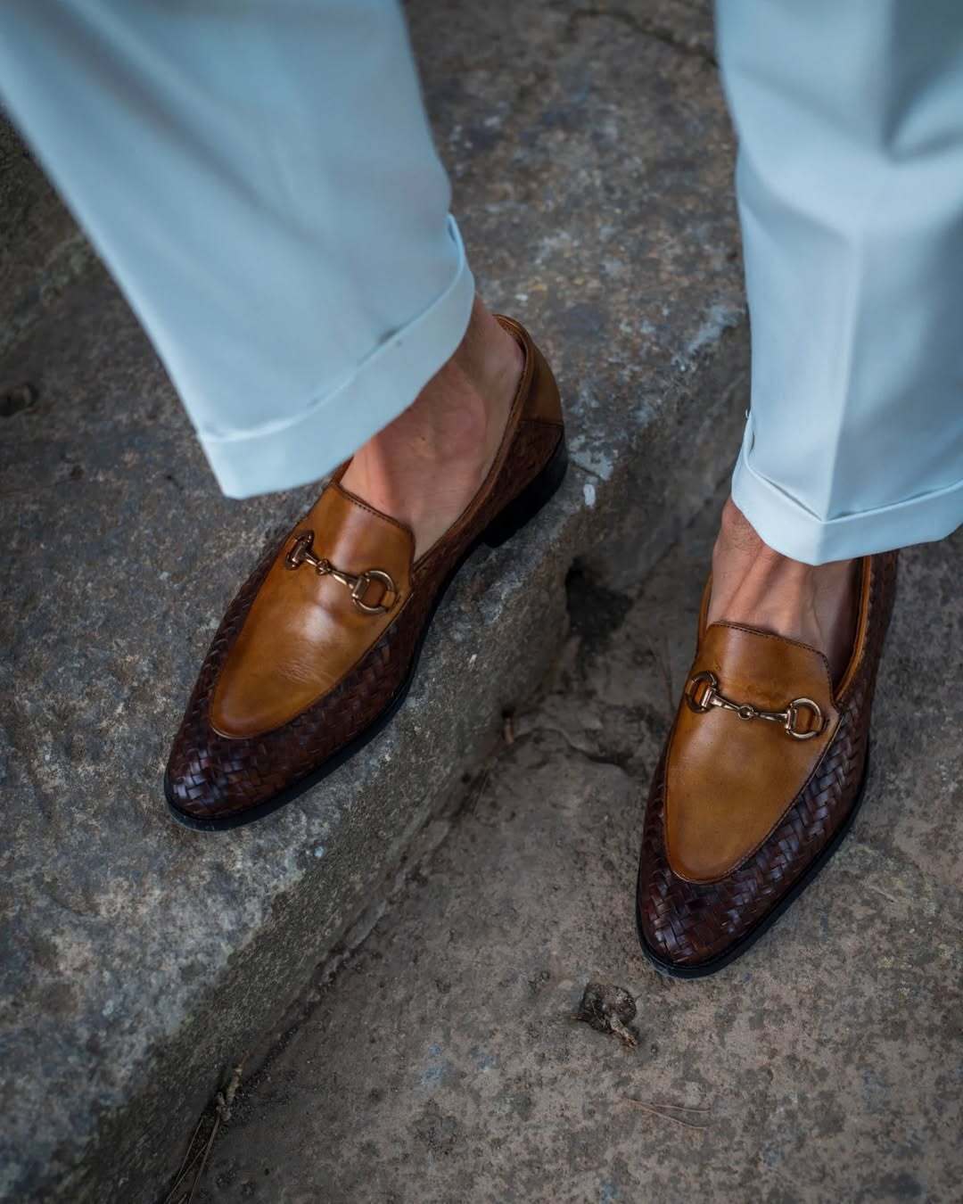 Schalke - Men's Tan Brown Calf and Hand Woven Calf Leather Loafer