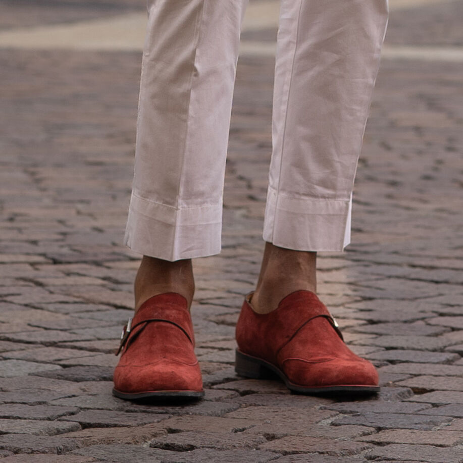 Ravon - Men's Red Kid Suede Single Monkstrap