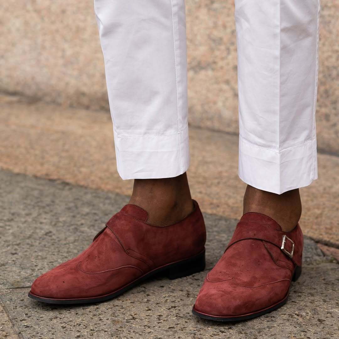 Ravon - Men's Red Kid Suede Single Monkstrap