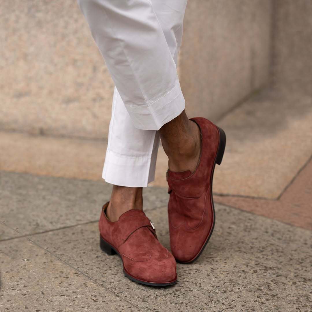 Ravon - Men's Red Kid Suede Single Monkstrap