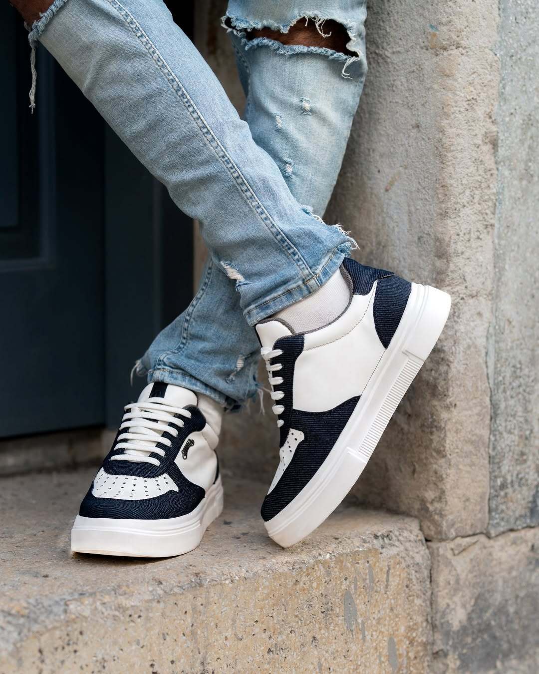 Benzema - Men's White and Blue Sneaker
