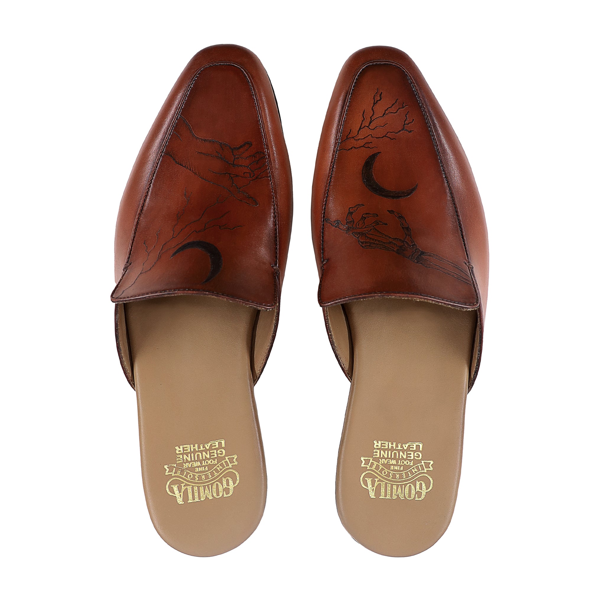 Werth - Men's  Brown Calf Leather Slipper (Hands and Crescent Edition)