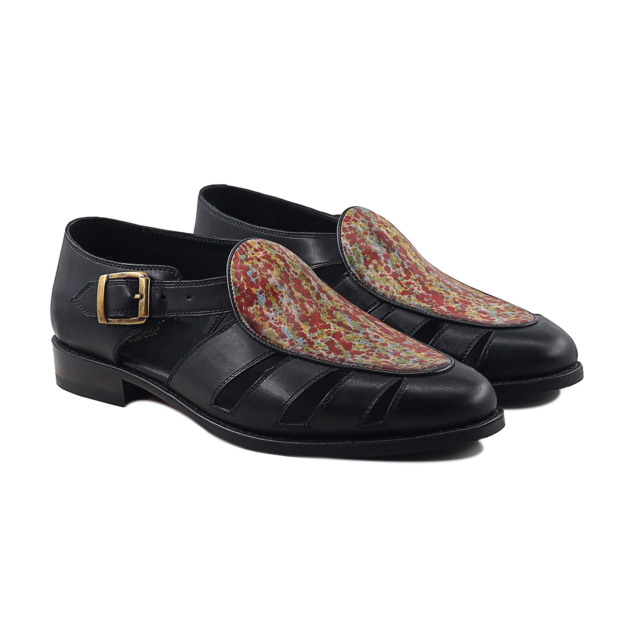 Pedri - Men's Black and Multicolor Calf Leather Sandal