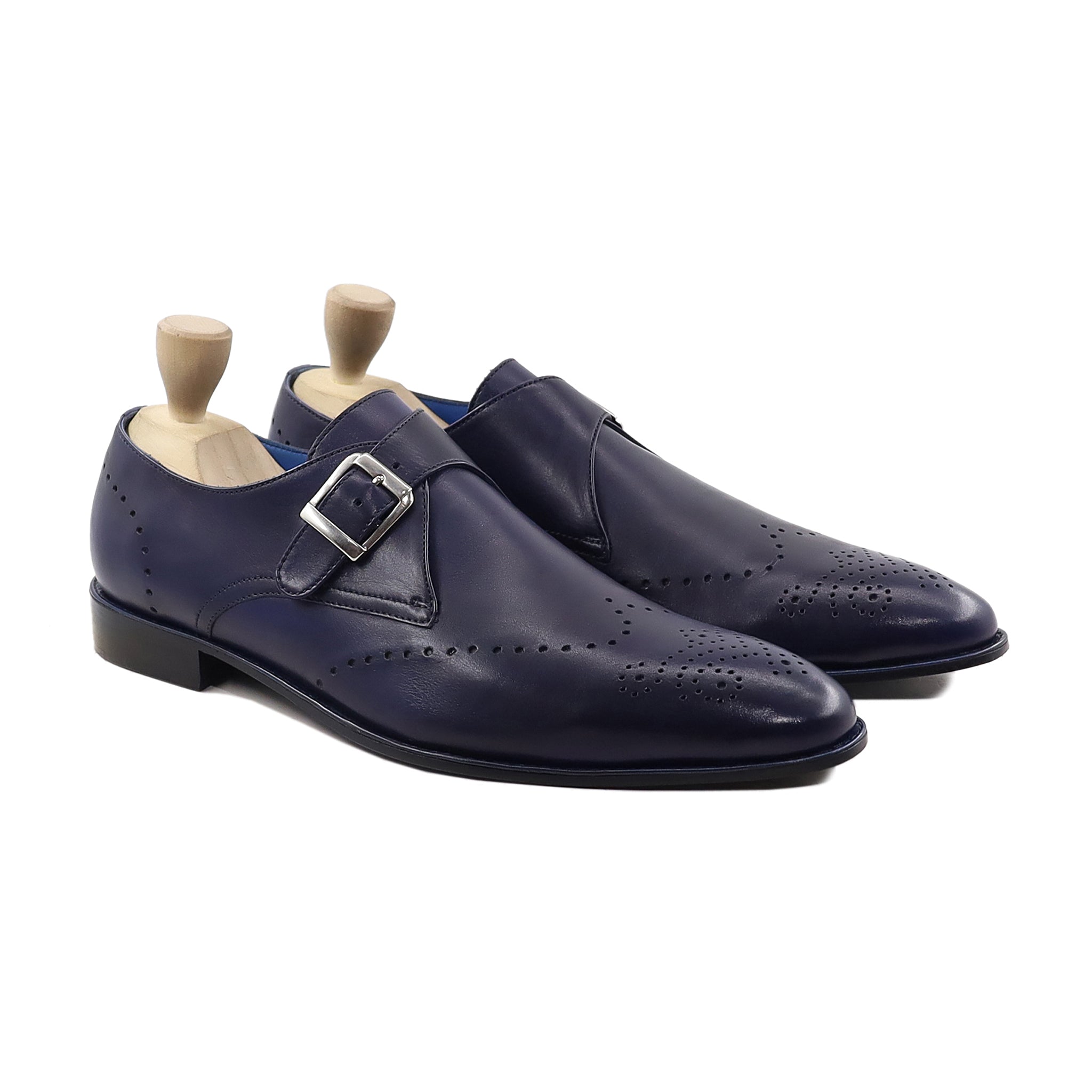 Kazuya - Men's Navy Blue Calf Leather Single Monkstrap