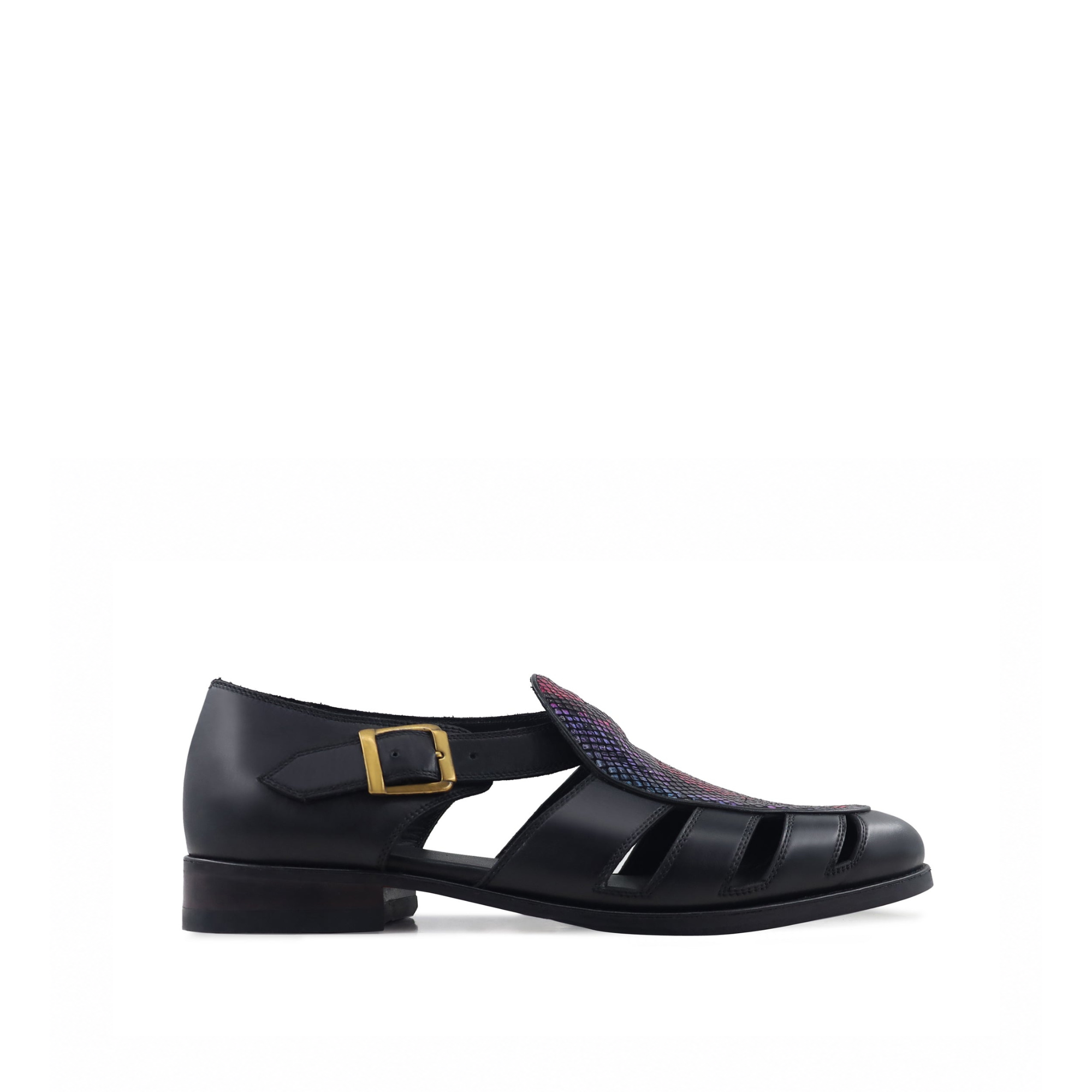 Pedri - Men's Black and Rainbow Printed Calf Leather Sandal