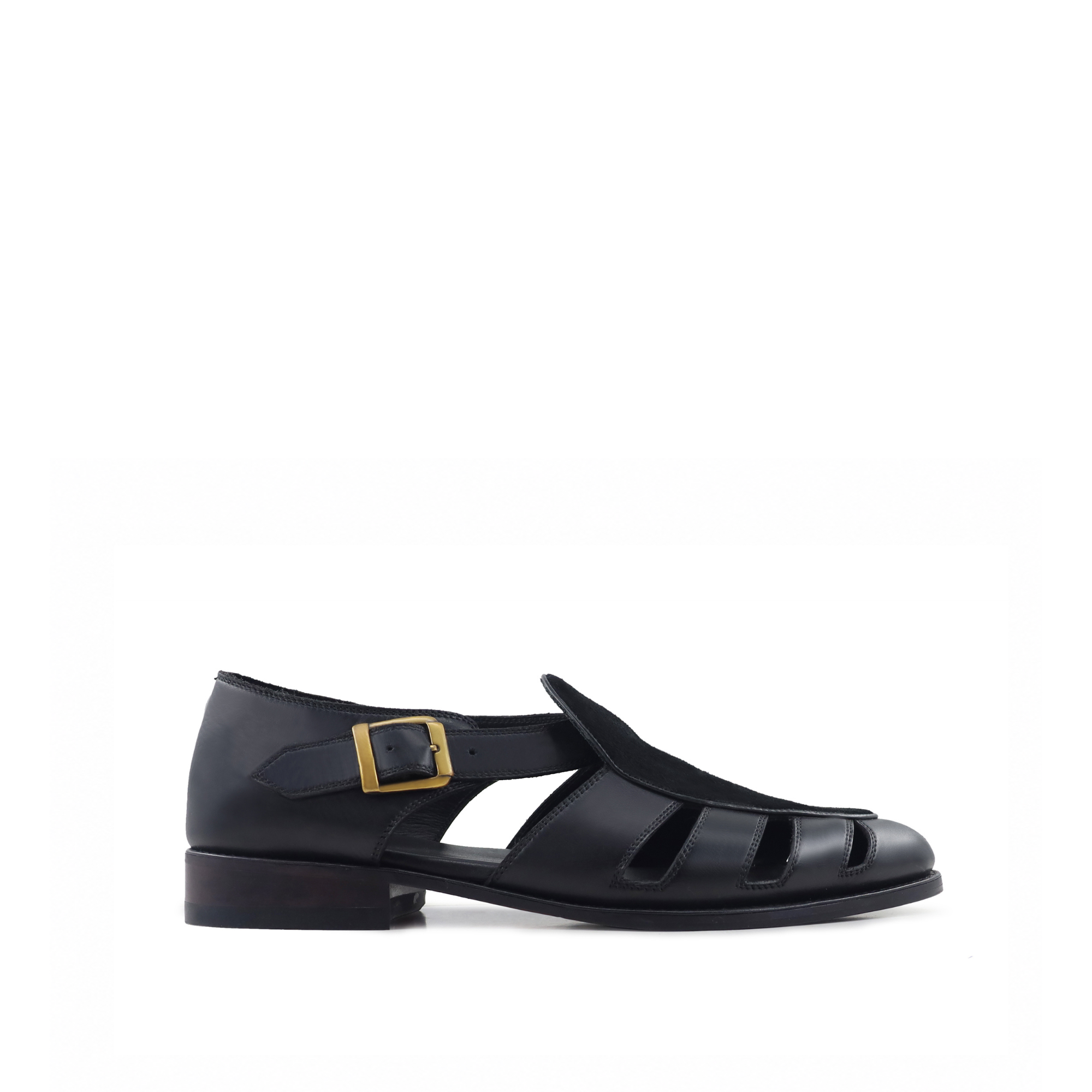 Pedri - Men's Black Calf Leather and Kid Suede Sandal