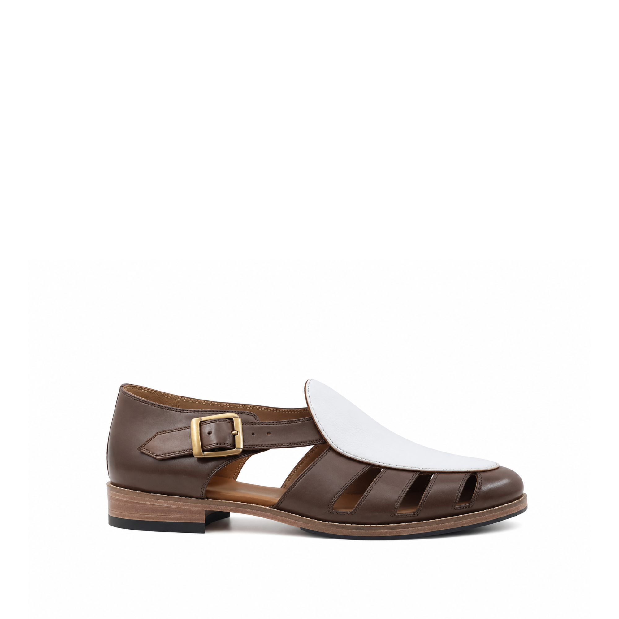 Pedri - Men's Brown Calf and White Pebble Grain Leather Sandal