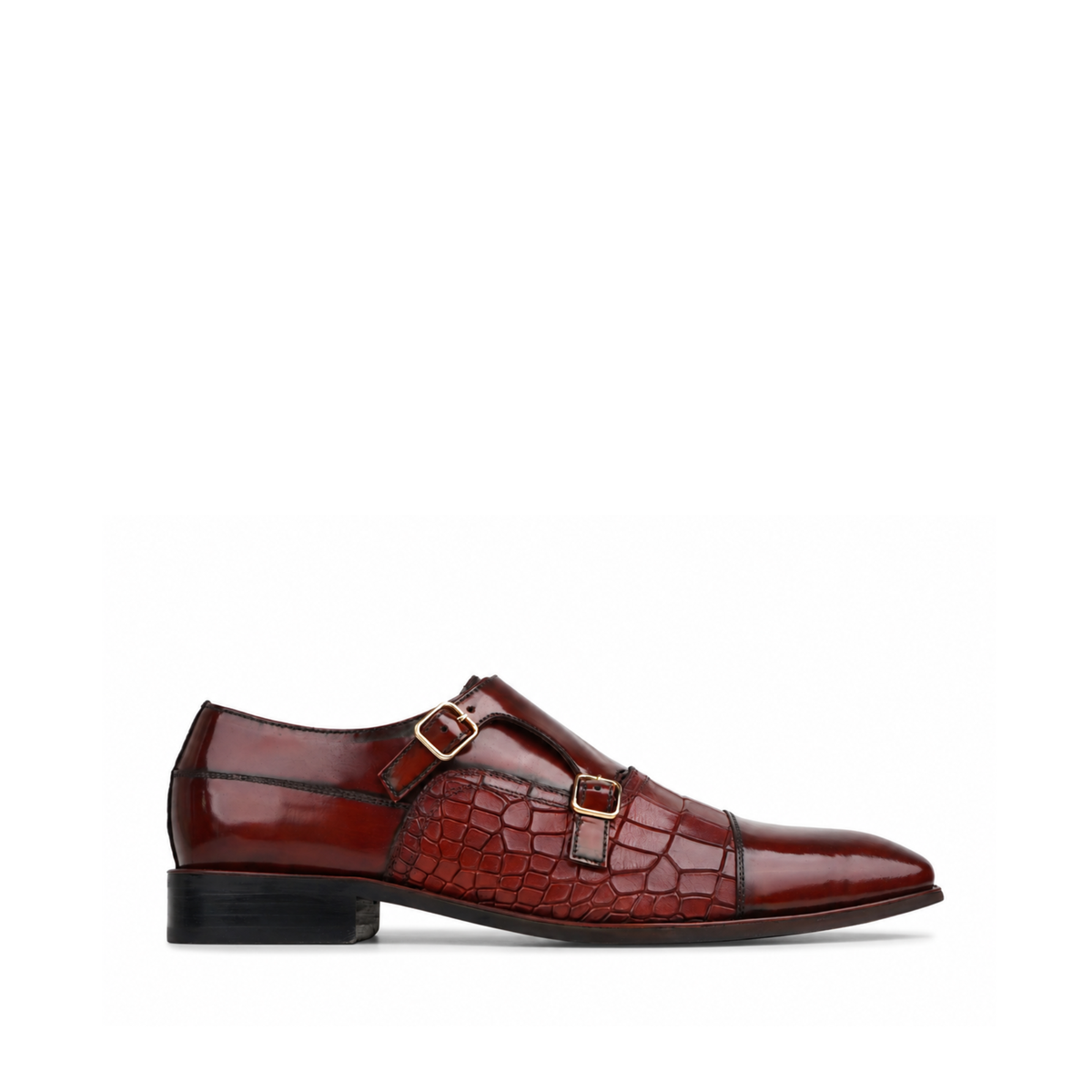Pitzu - Men's Oxblood Box Leather High Shine Double Monkstrap