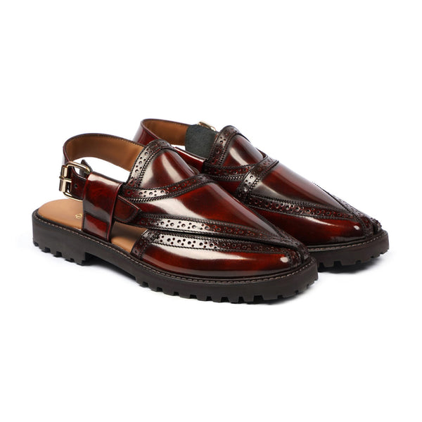 Brooklyn - Men's Oxblood Box Leather High Shine Sandal