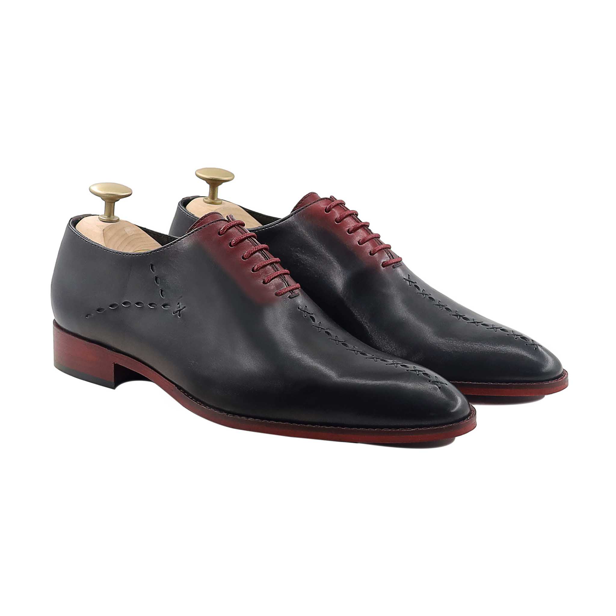 Milano - Men's Charcoal Oxblood Patina Calf Leather Wholecut Shoe - Goodyear Welted