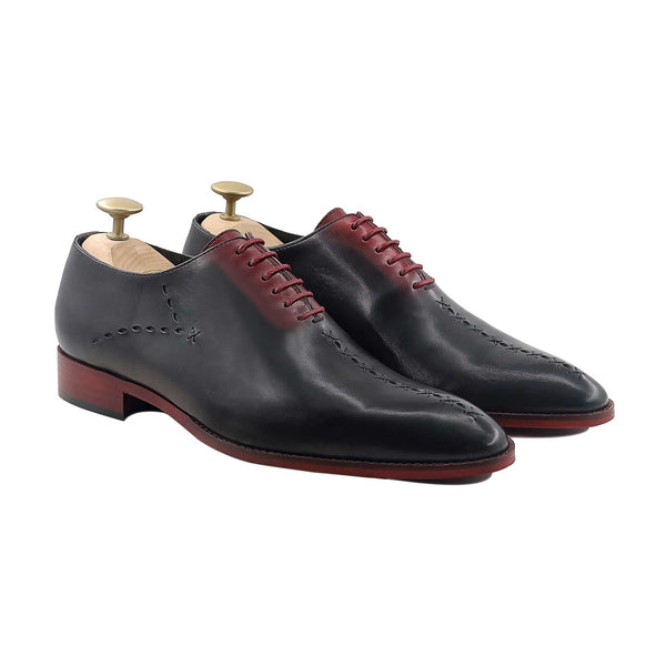 Milano - Men's Charcoal Oxblood Patina Calf Leather Wholecut Shoe