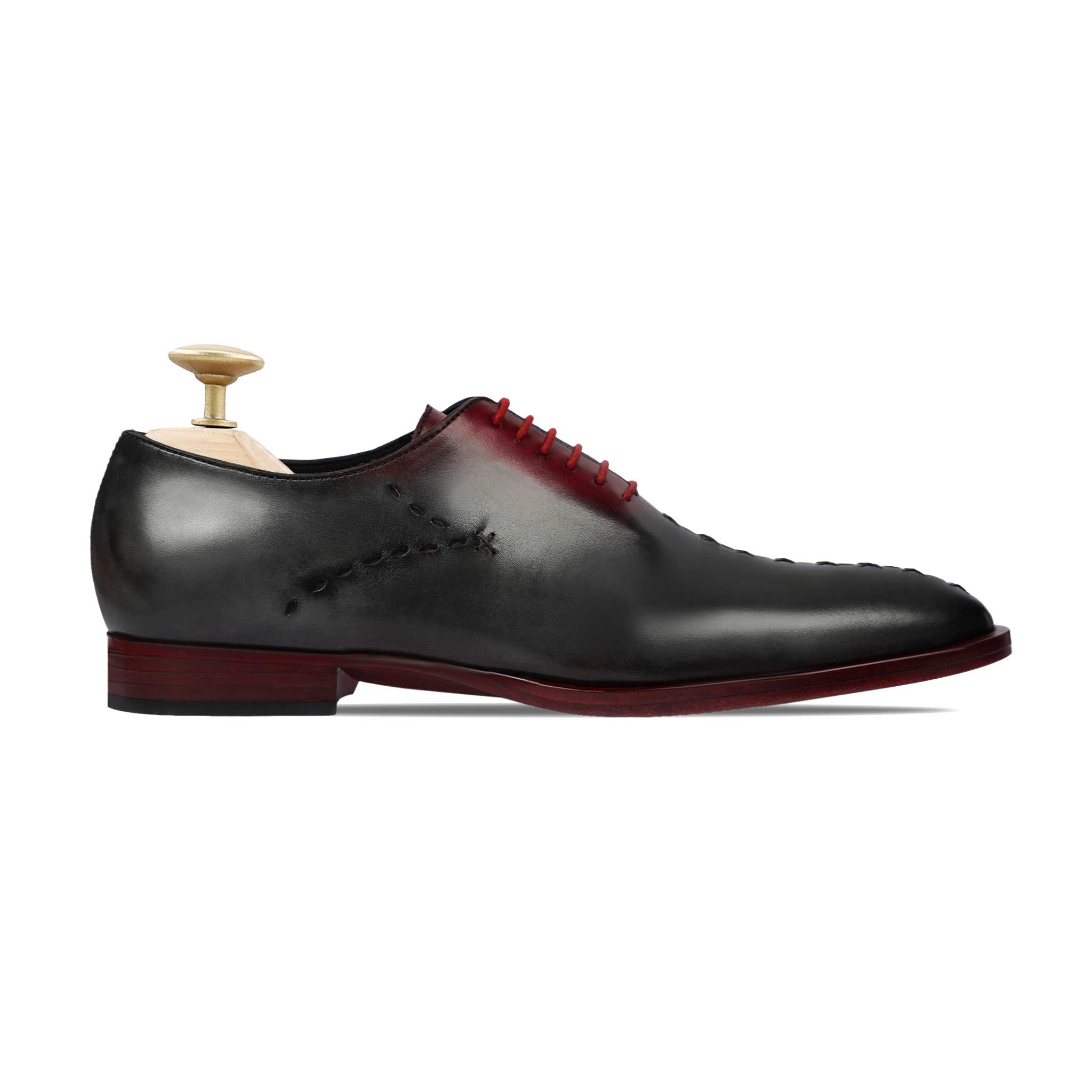 Milano - Men's Charcoal Oxblood Patina Calf Leather Wholecut Shoe - Goodyear Welted