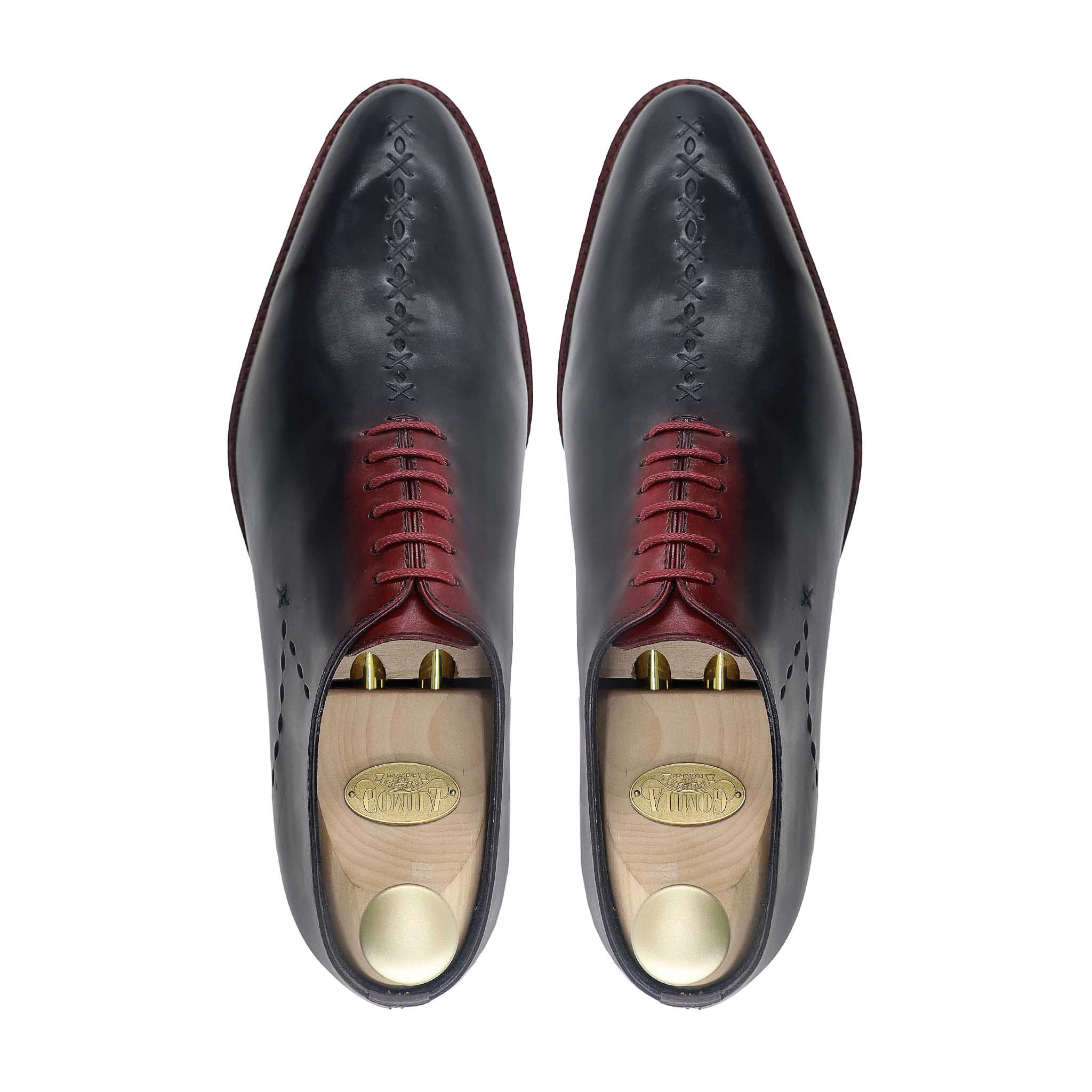 Milano - Men's Charcoal Oxblood Patina Calf Leather Wholecut Shoe