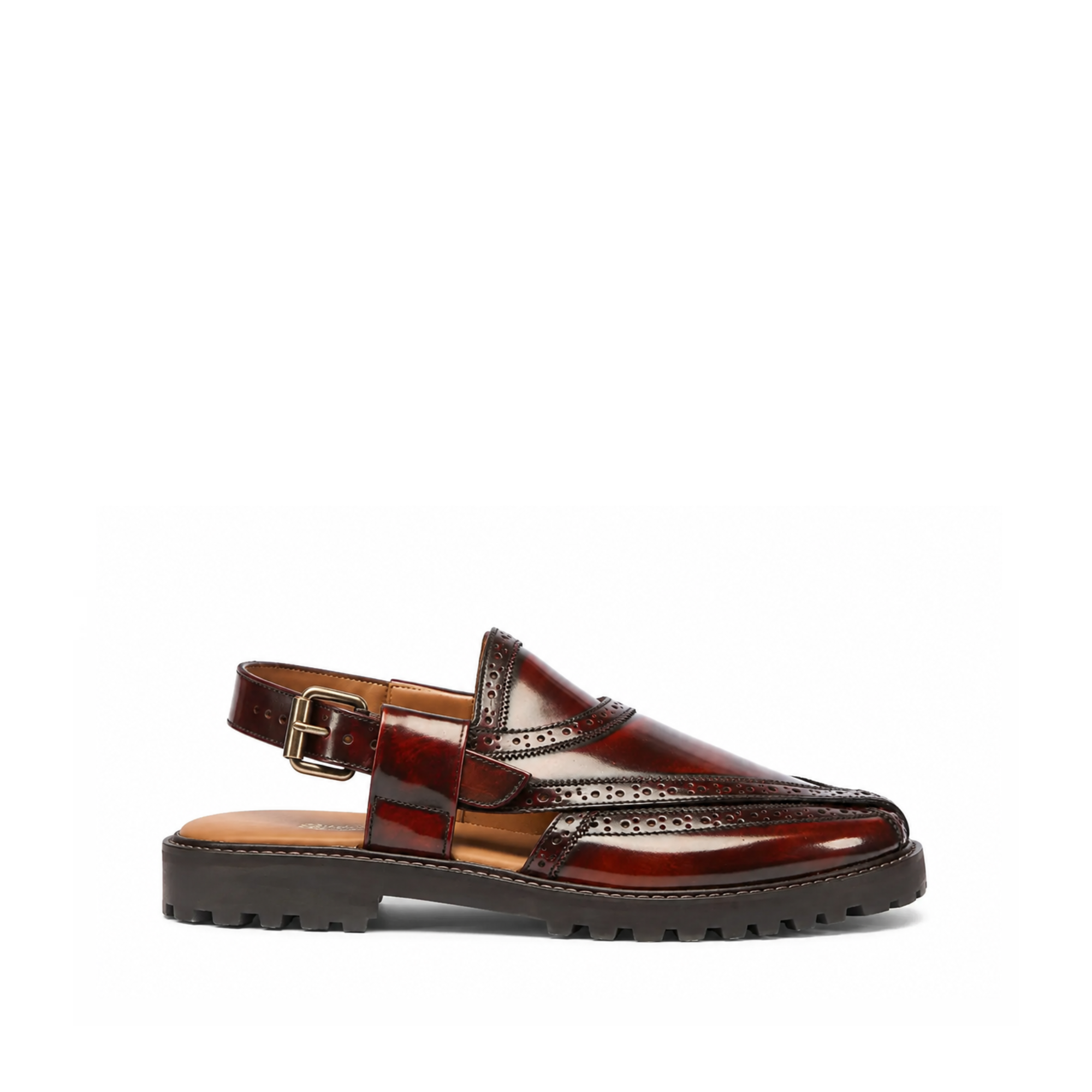 Brooklyn - Men's Oxblood Box Leather High Shine Sandal