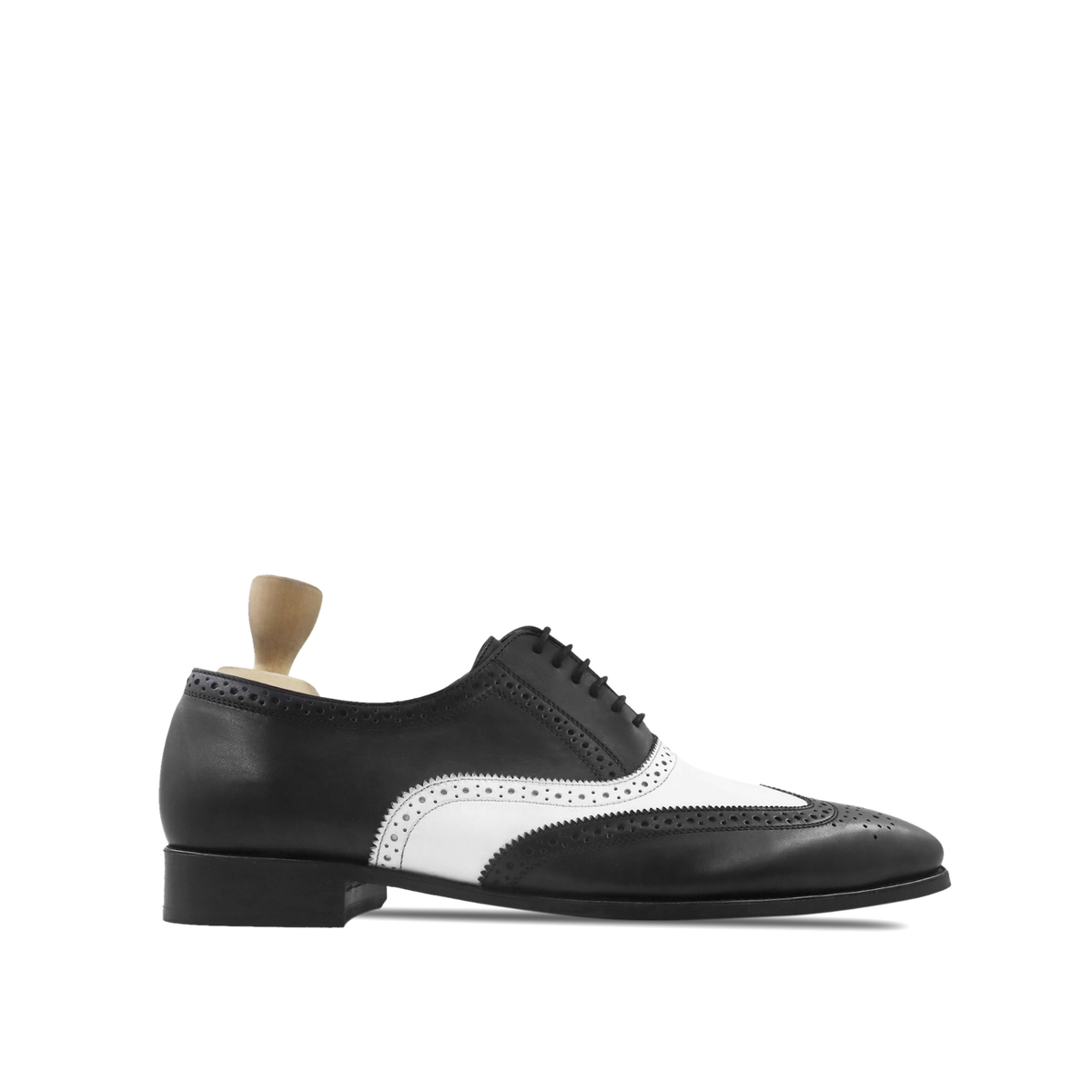 Josh - Men's Black and White Calf Leather Oxford Shoe