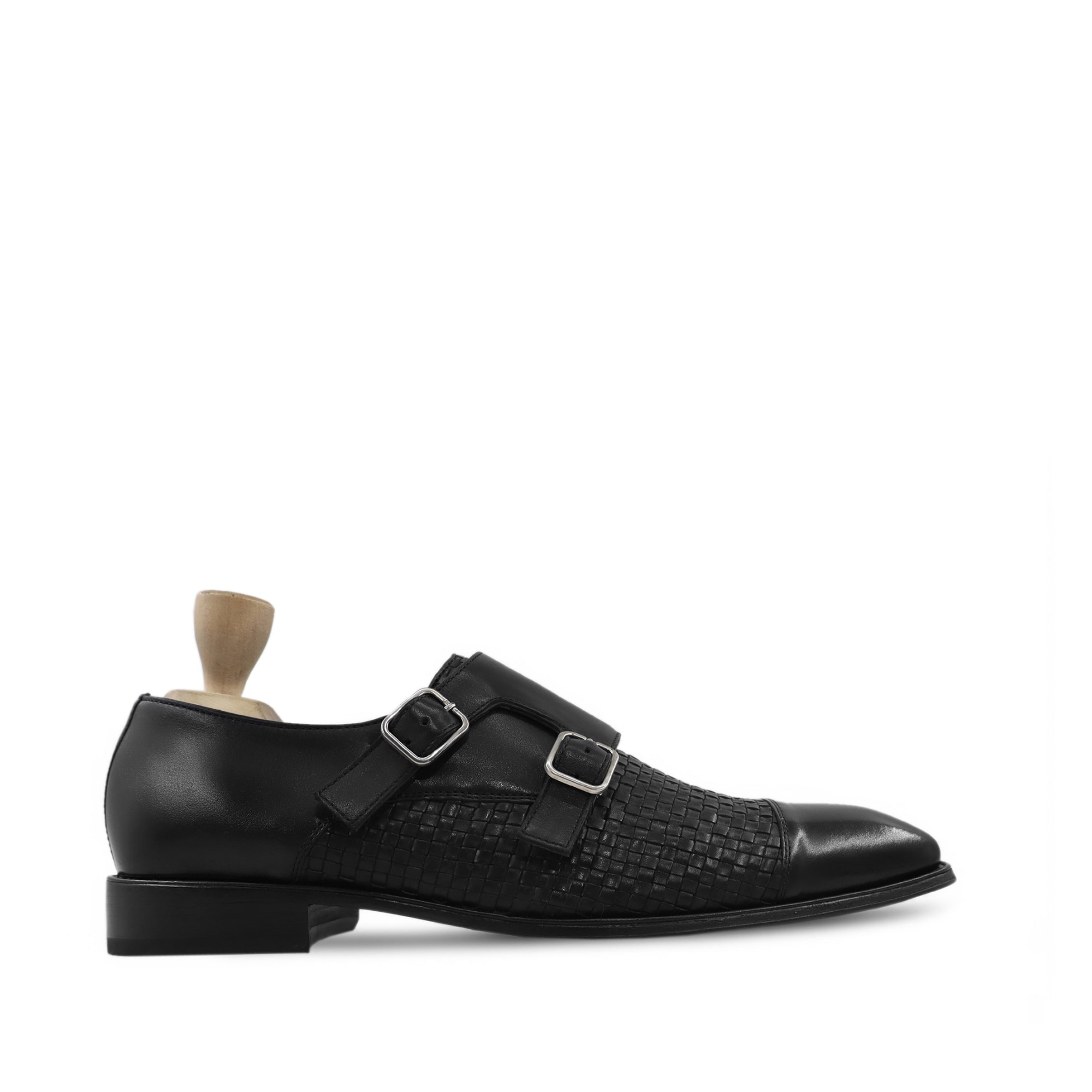 Alingsas - Men's Black Hand Woven Calf Leather Double Monkstrap