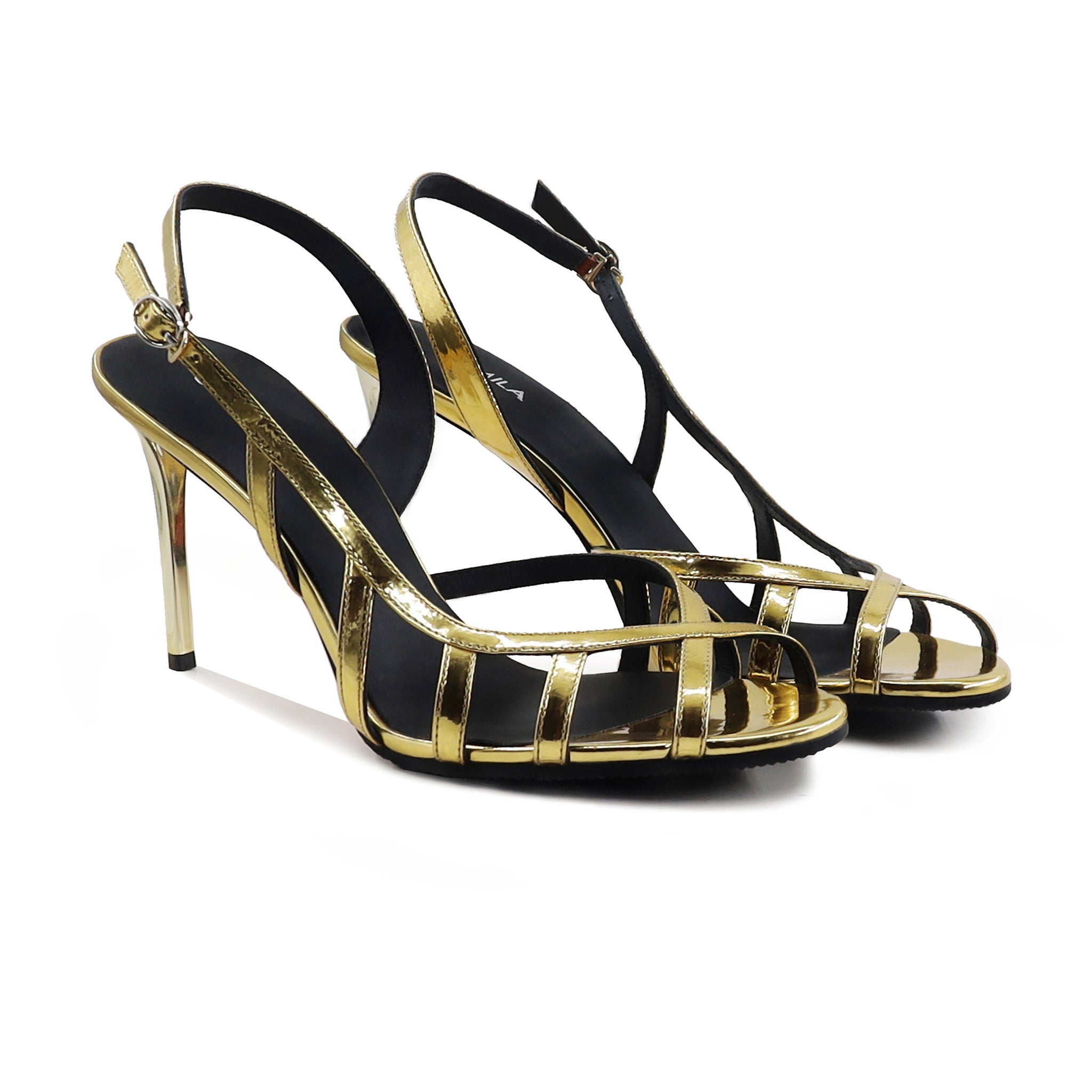 Lily - Women's Golden High Shine Strapped 90mm Heels