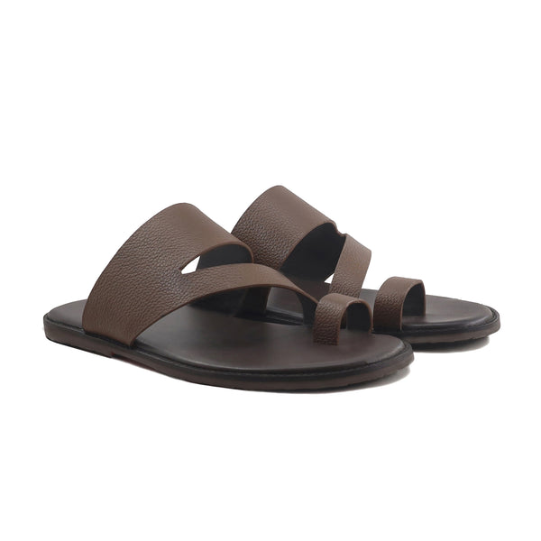 Maver - Men's Dark Brown Pebble Grain Leather Slipper